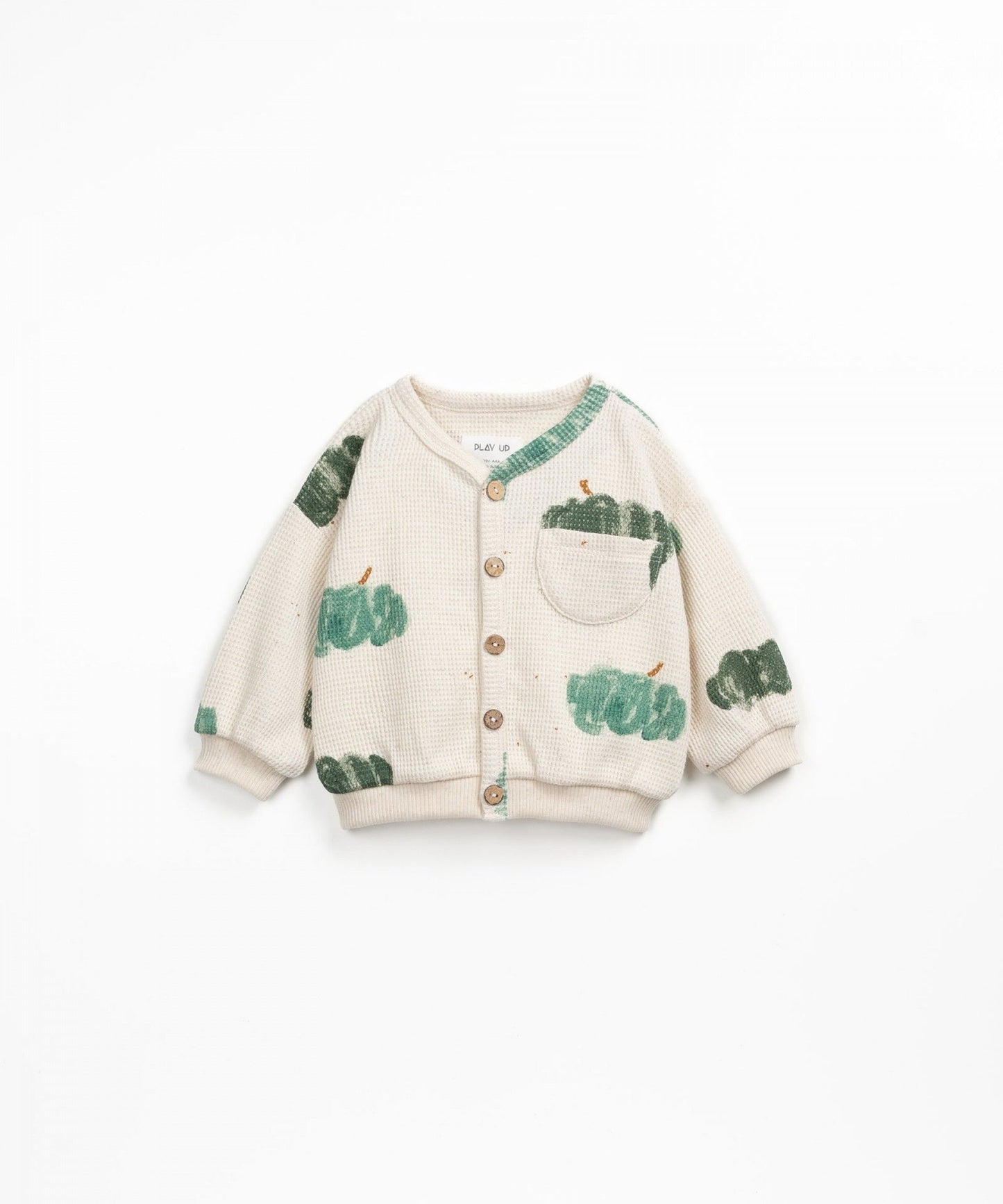 Cardigan imprimat crem din interlock
