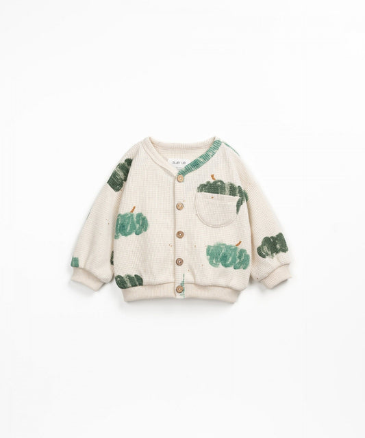 Cardigan imprimat crem din interlock