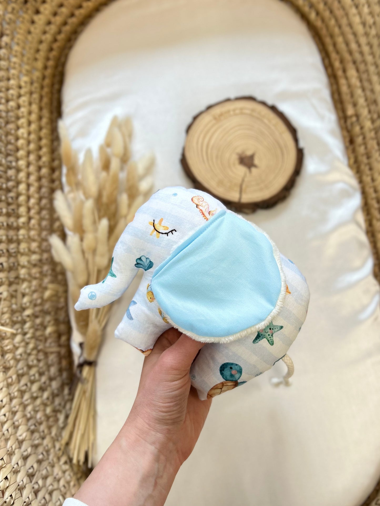 Jucărie senzorială bebeluș – Elefant „Animalele marine” handmade