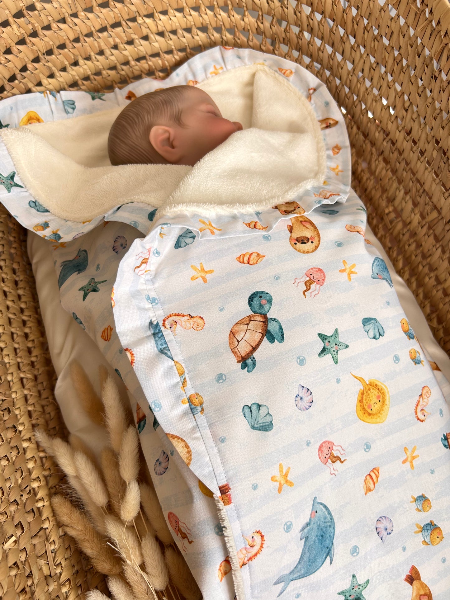 Păturică bebe din muselină și bambus „Animalele marine”