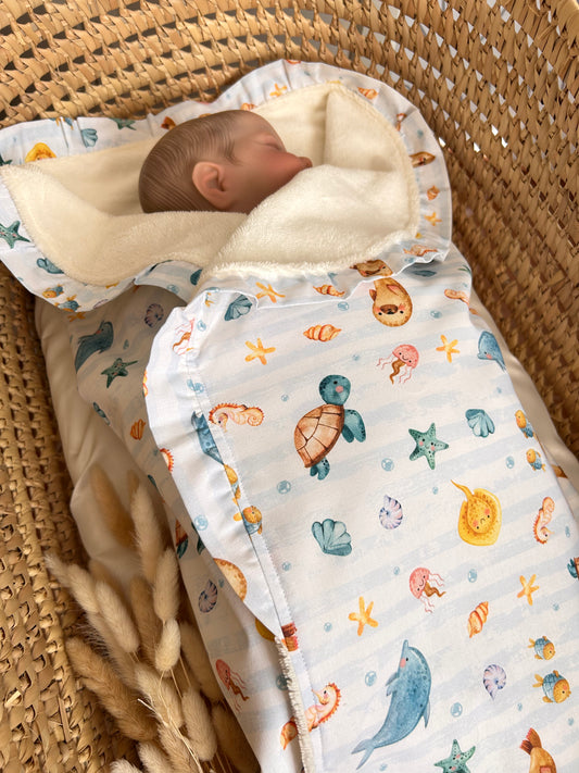 Păturică bebe din muselină și bambus „Animalele marine”